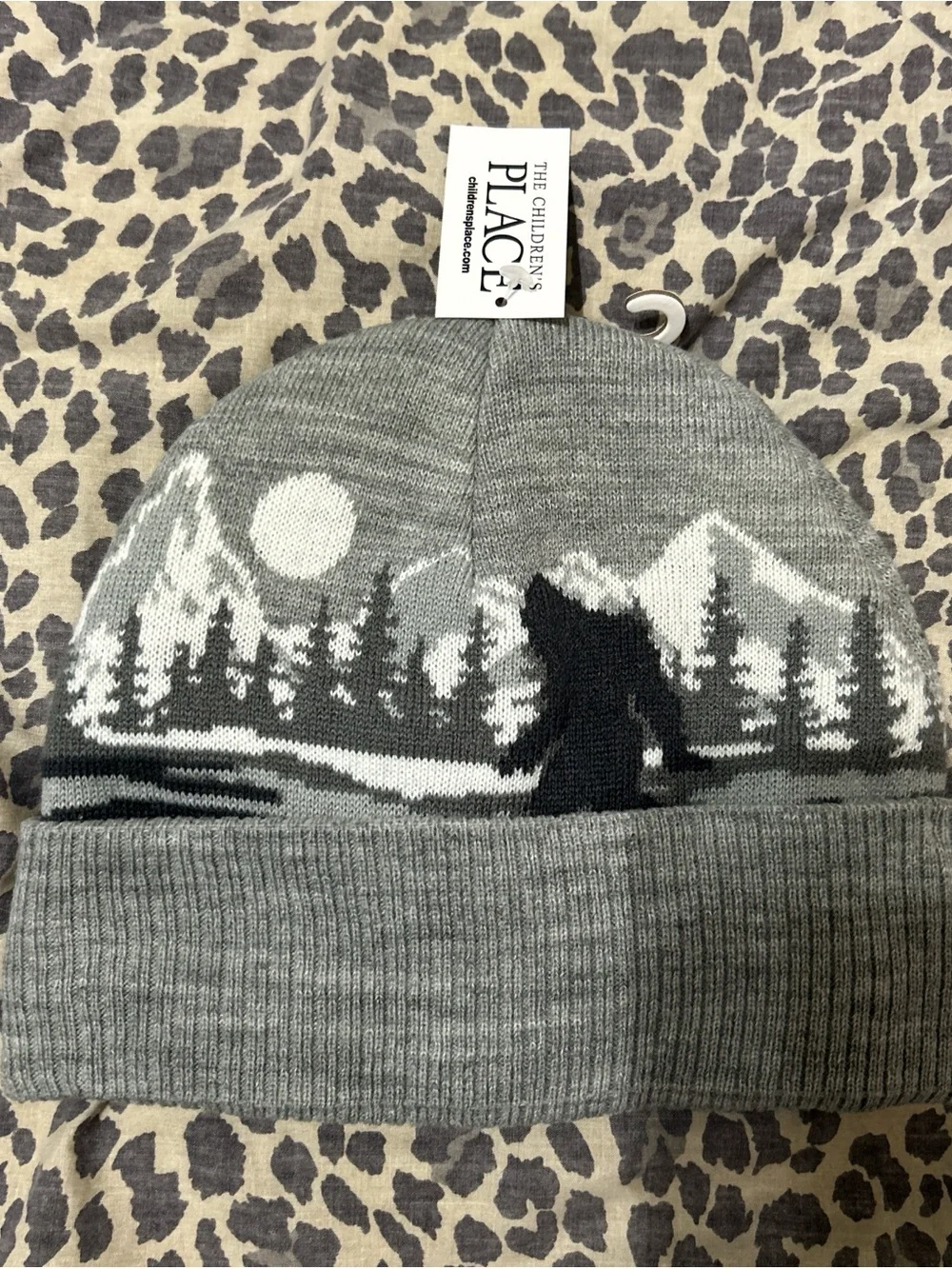 Place Gray and White Scenic Bear Knit Beanie